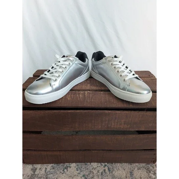 Disney Mickey Mouse Womens 10 Sneakers Silver with Mickey Ears Shoes Lace Up - Picture 6 of 9